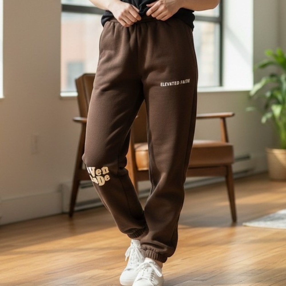 Elevated Faith Heaven Made Brown Graphic Sweatpants Womens XS Joggers Streetwear